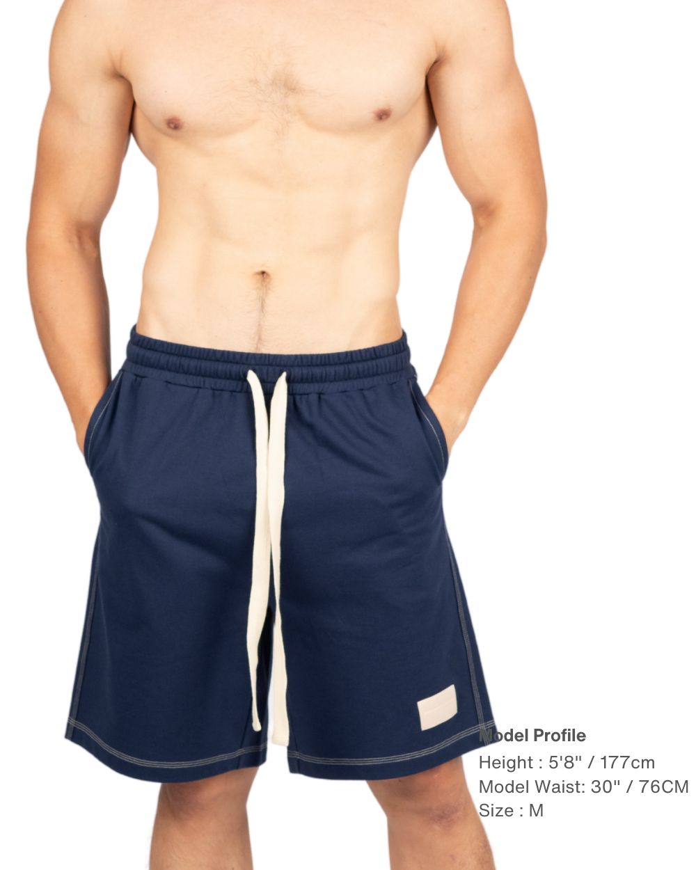 Wide Sweat Shorts - Navy [4707]-thumbmail-1