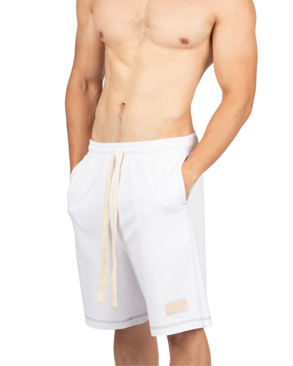 Wide Sweat Shorts - White [4707]-thumbmail-2